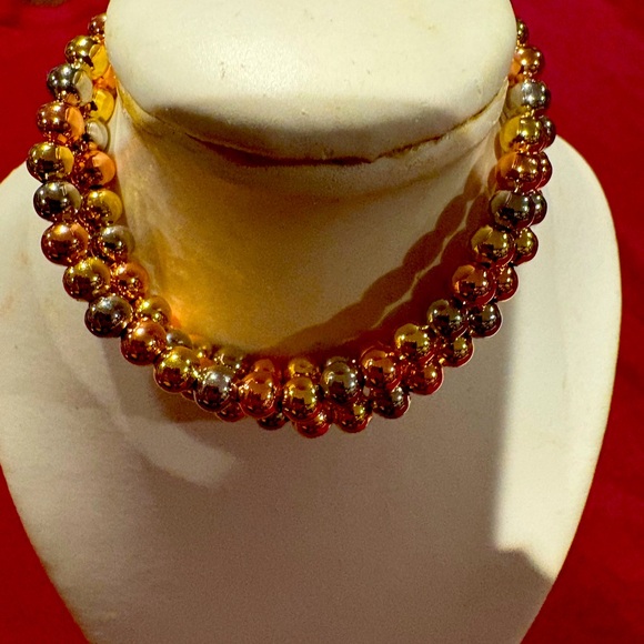 3 Piece Titanium Gold, White Gold & Rose Gold Matte Round Balls Bead Bracelet - Picture 4 of 5